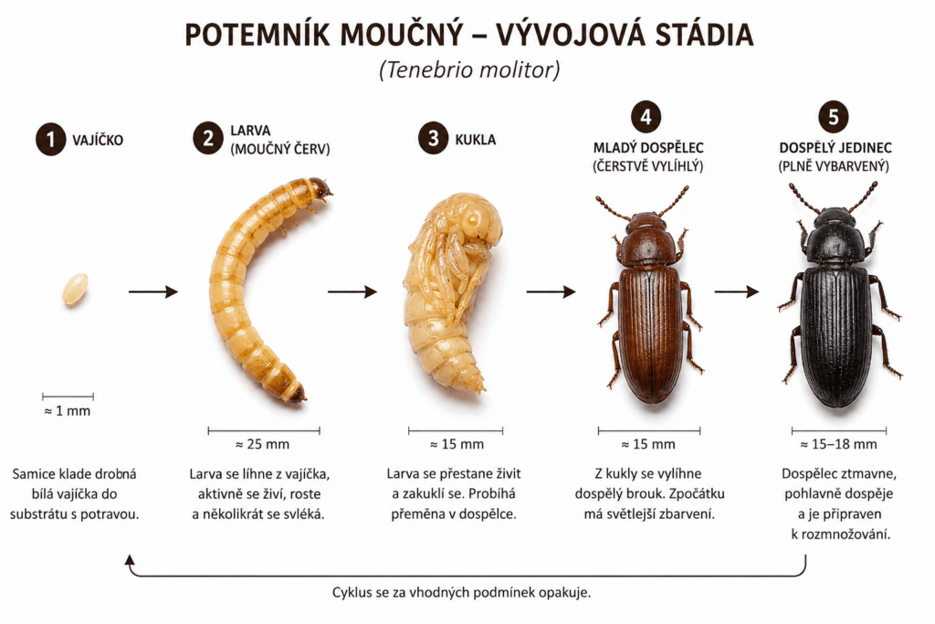 potemník moučný rozmnožování, potemník moučný vývoj